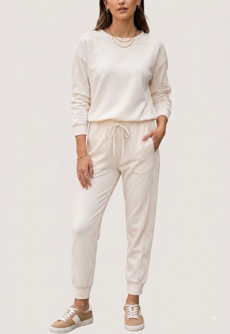 NWT Ariella Made in USA Cream Ruched Sleeve Sweatshirt Pullover Top Size L